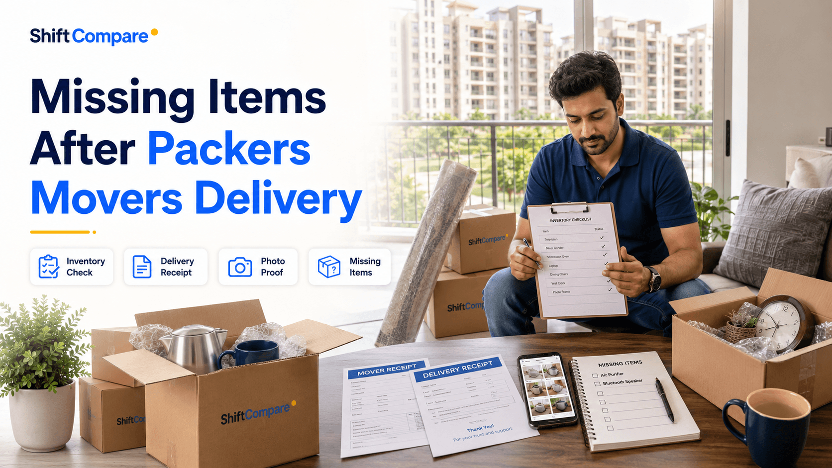 Missing items after packers movers delivery checklist with inventory list and carton count proof